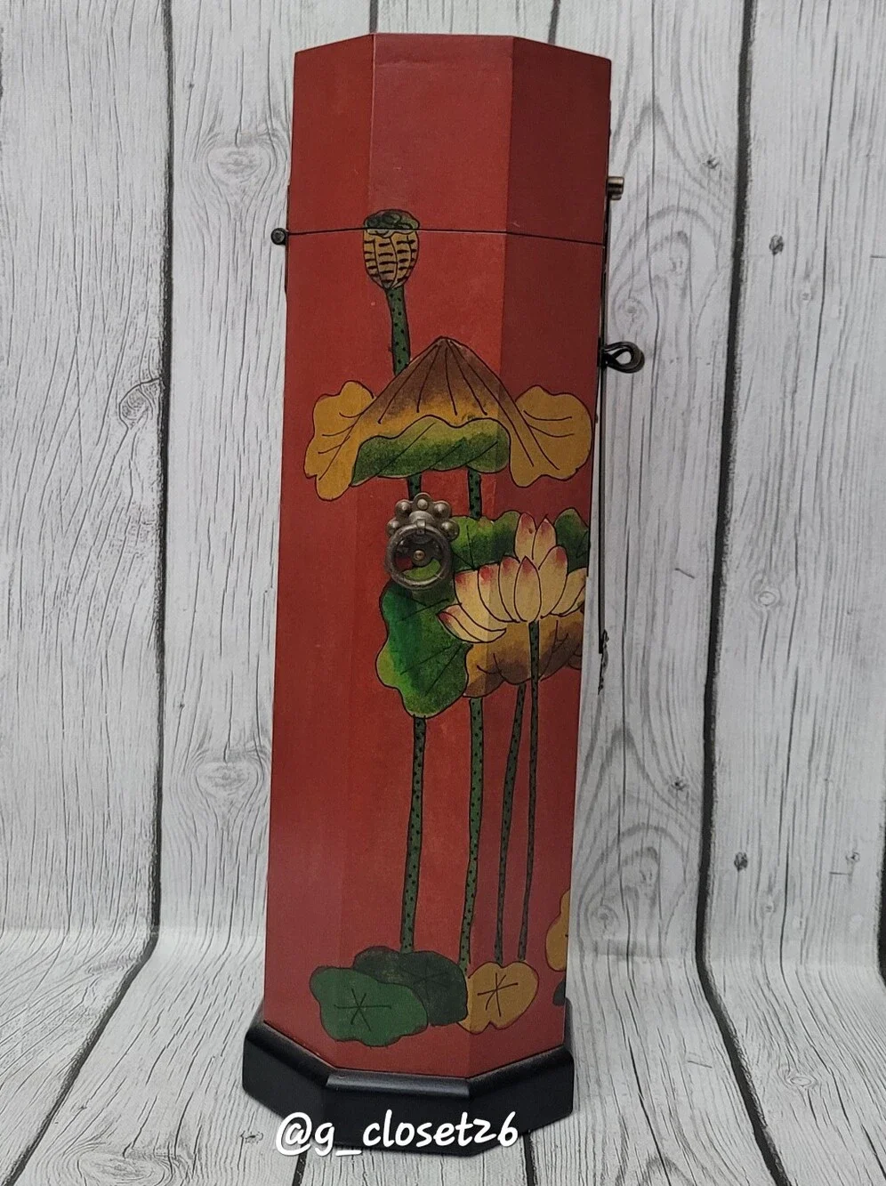 Vintage octagonal Asian Tower Box with Antique Brass Accent